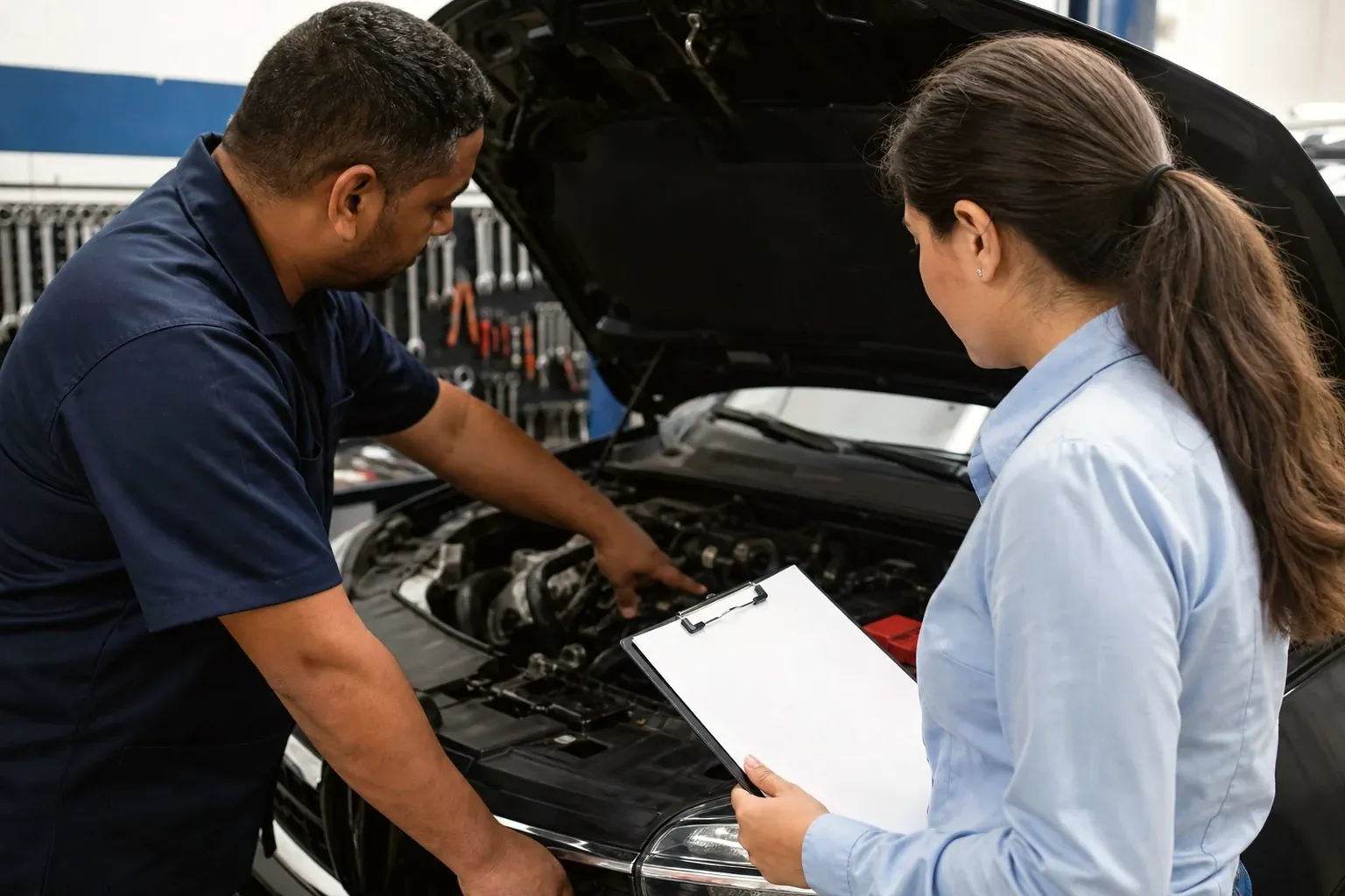 Profissionais cadastrando motor de veículos em um despachante.