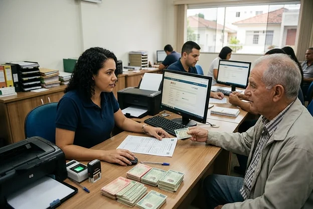 Profissionais orientando clientes na renovação da CNH em um despachante.